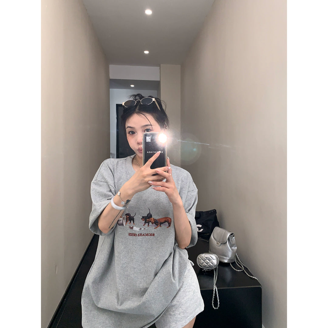 Cartoon Dog Embroidered Loose T-shirt