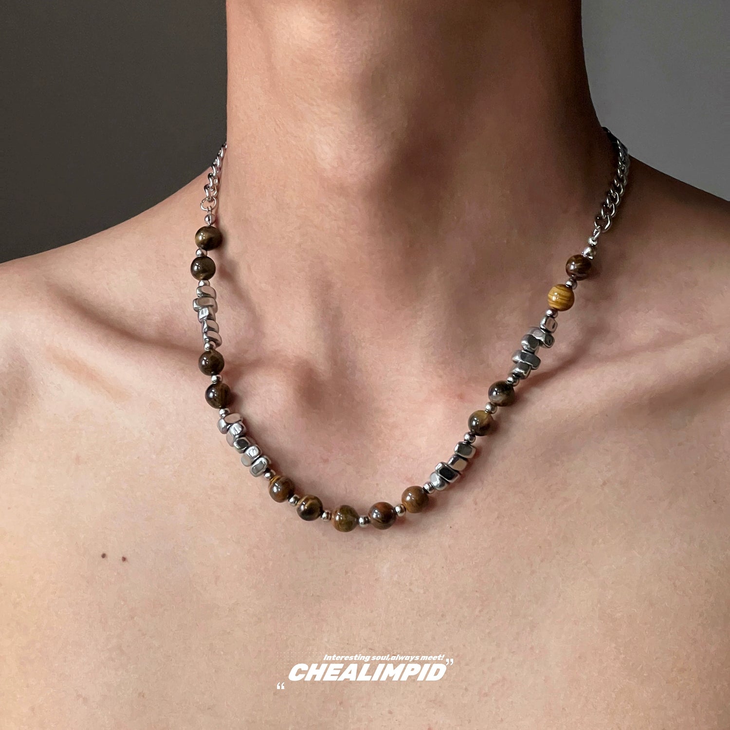 Tiger Eye Stone Silver Bead Necklace