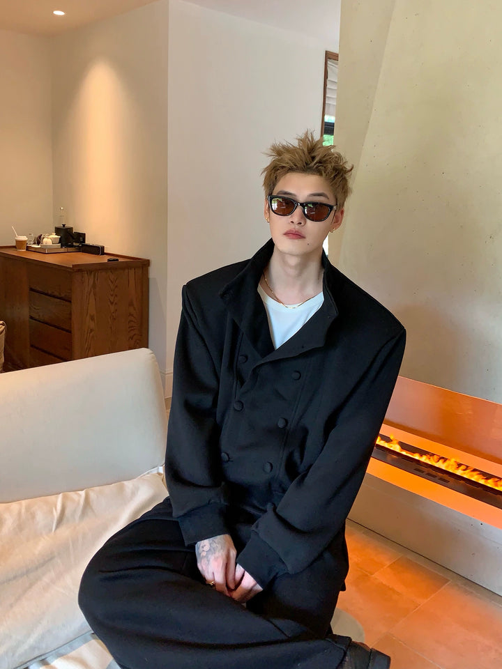 Double-Breasted Jacket and Loose Pants