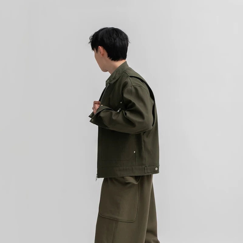 Staande kraag dubbele ritssluiting coachjack 