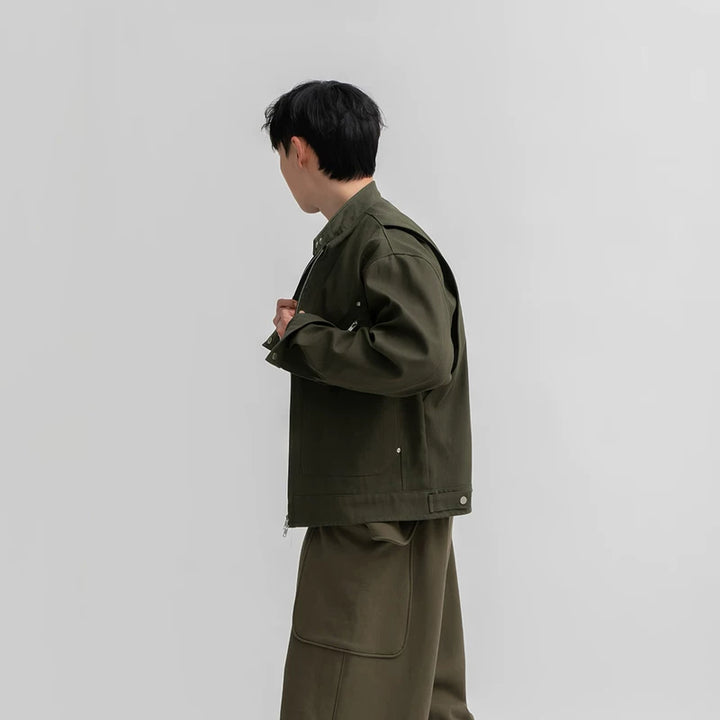 Staande kraag dubbele ritssluiting coachjack 