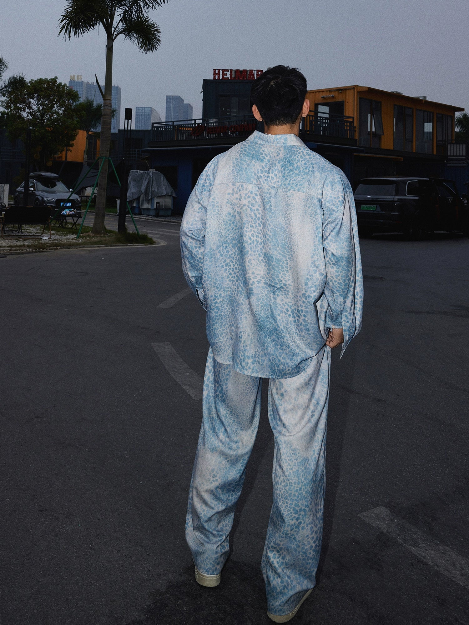 Texturiertes Leopardenmuster Entspanntes Fit Hemd 