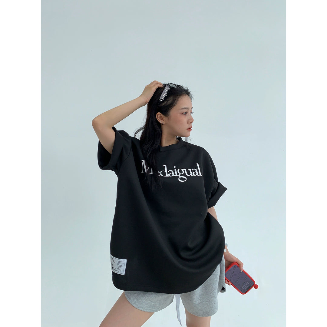 T-shirt à col roulé à manches courtes avec impression décontractée 