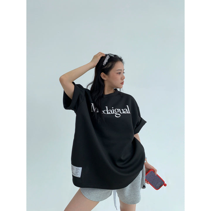 T-shirt à col roulé à manches courtes avec impression décontractée 