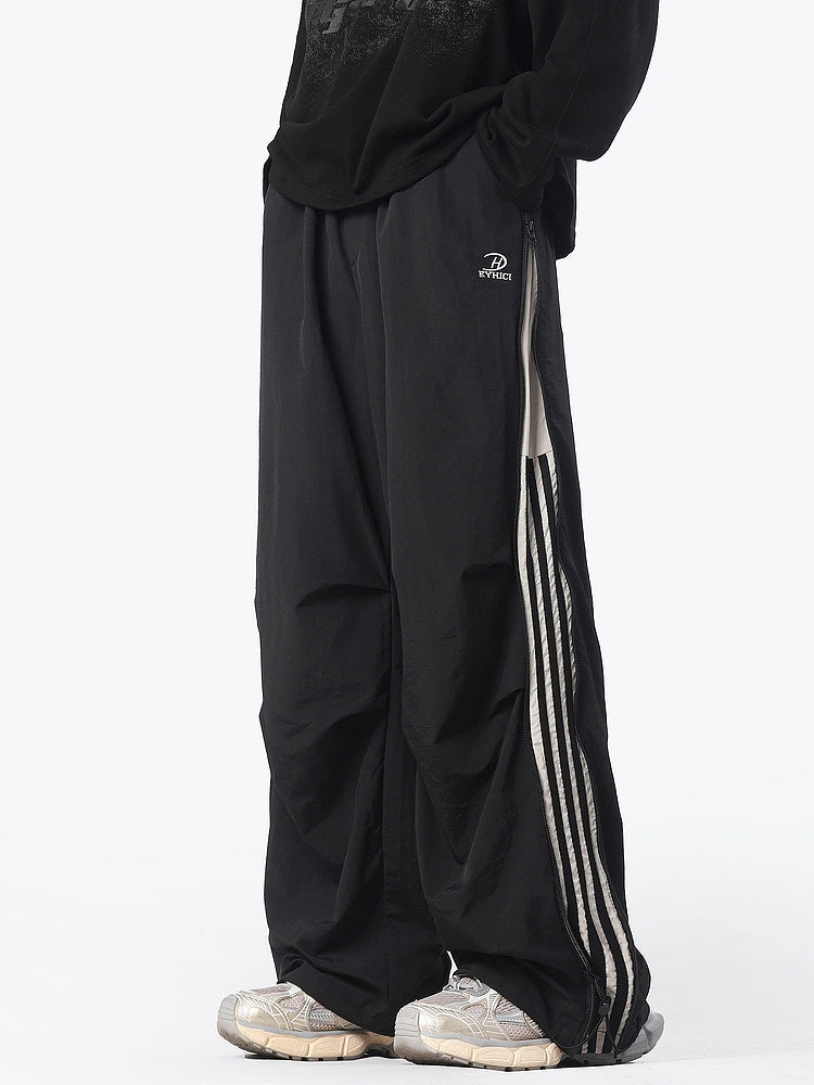 Pantalons décontractés à larges jambes rayés avec zip 