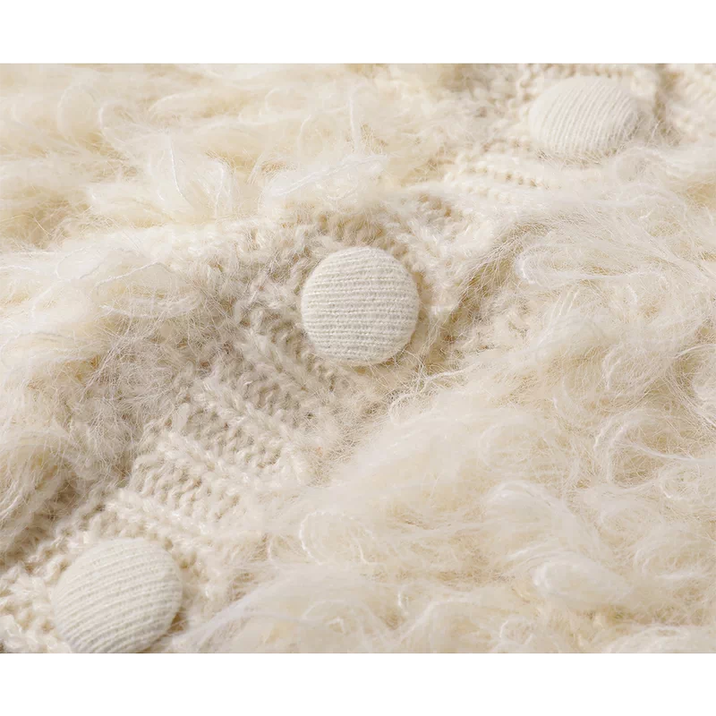 Cárdigan de botón frontal con escote en V de bucle difuso 