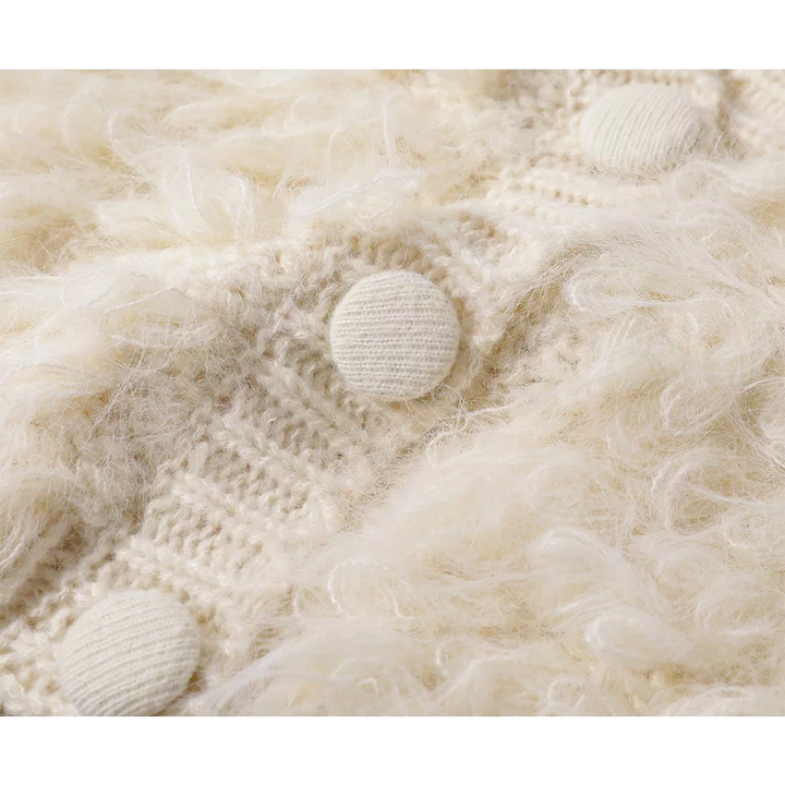 Cárdigan de botón frontal con escote en V de bucle difuso 