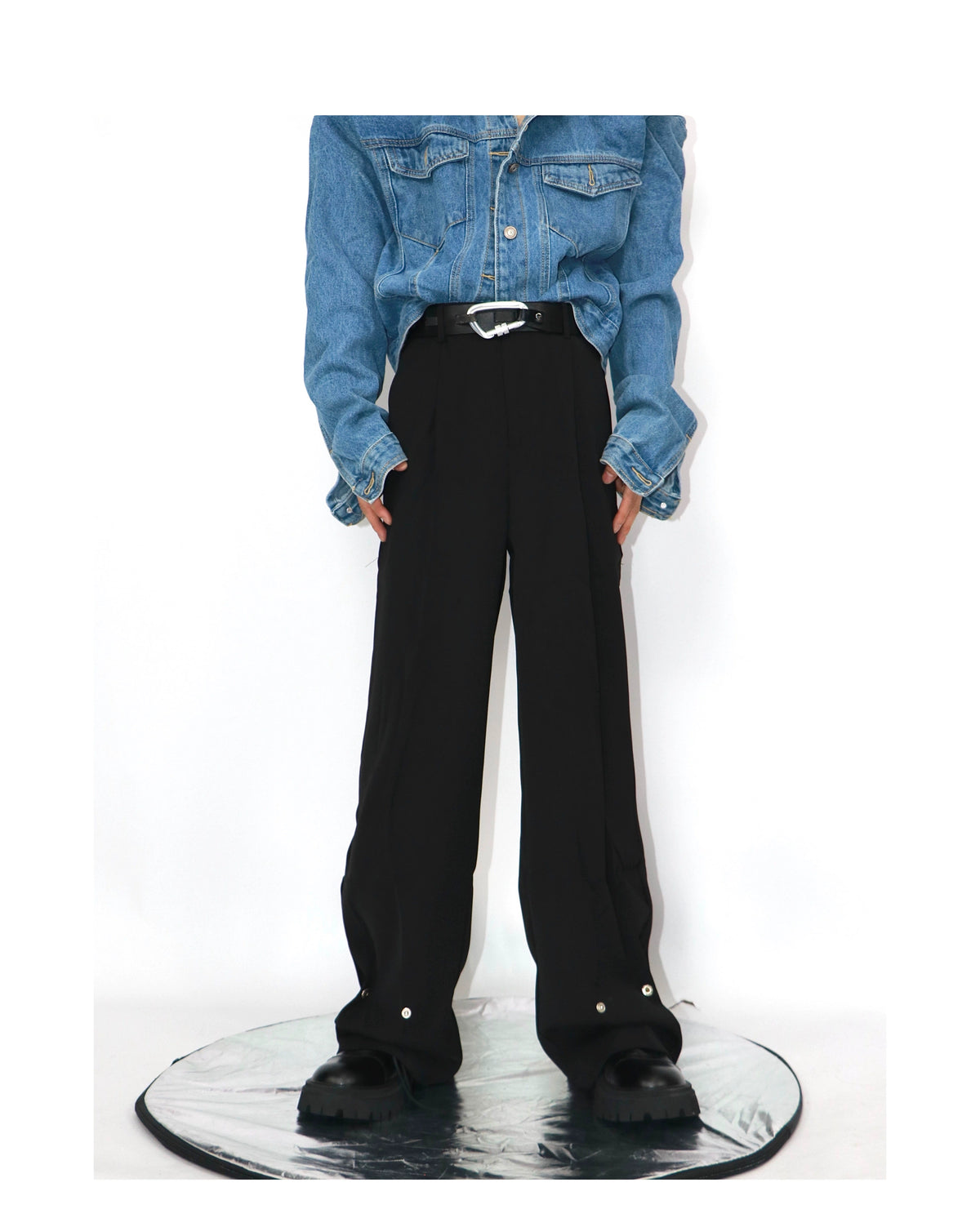 Straight Metal Button Design Loose Pants