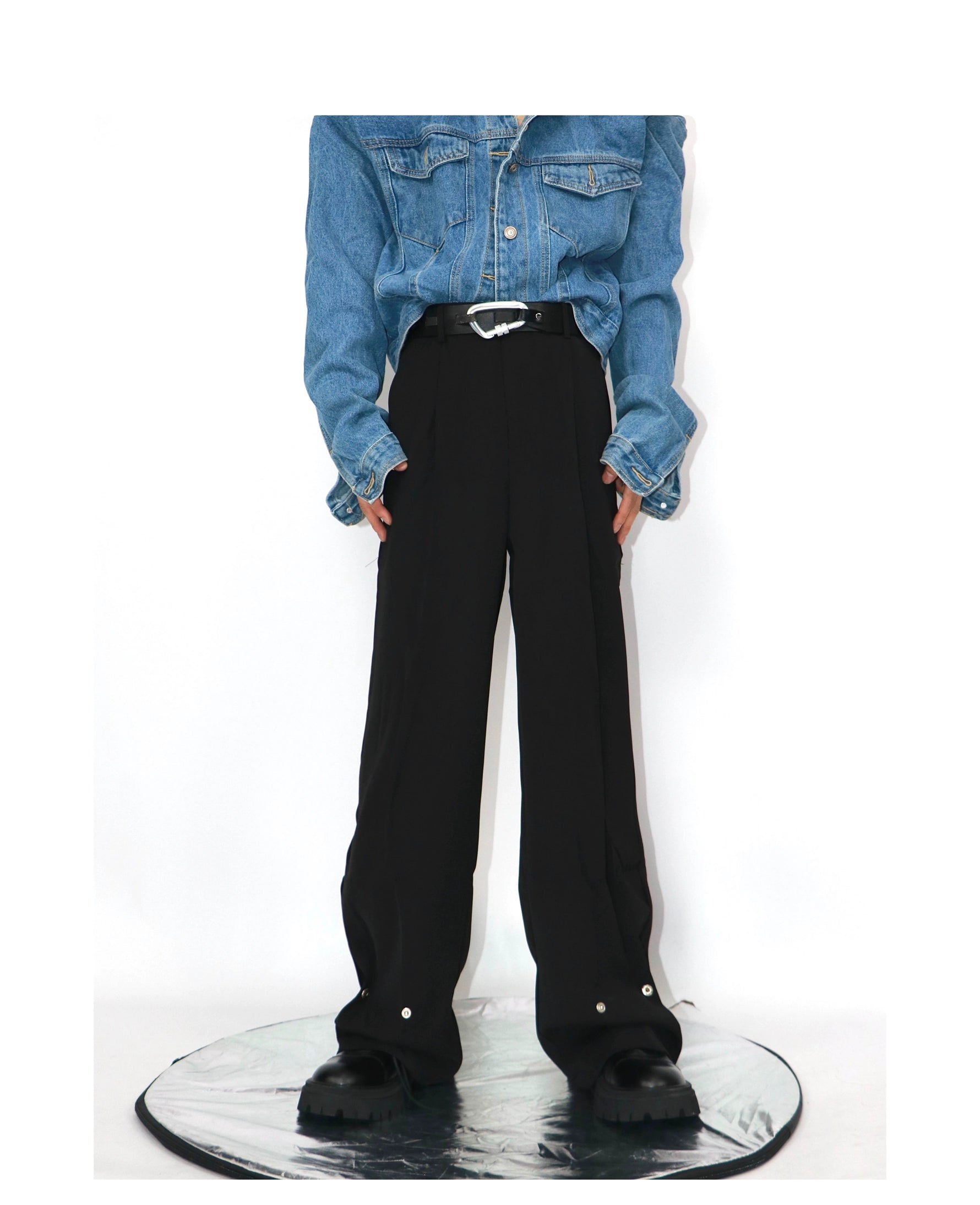 Straight Metal Button Design Loose Pants