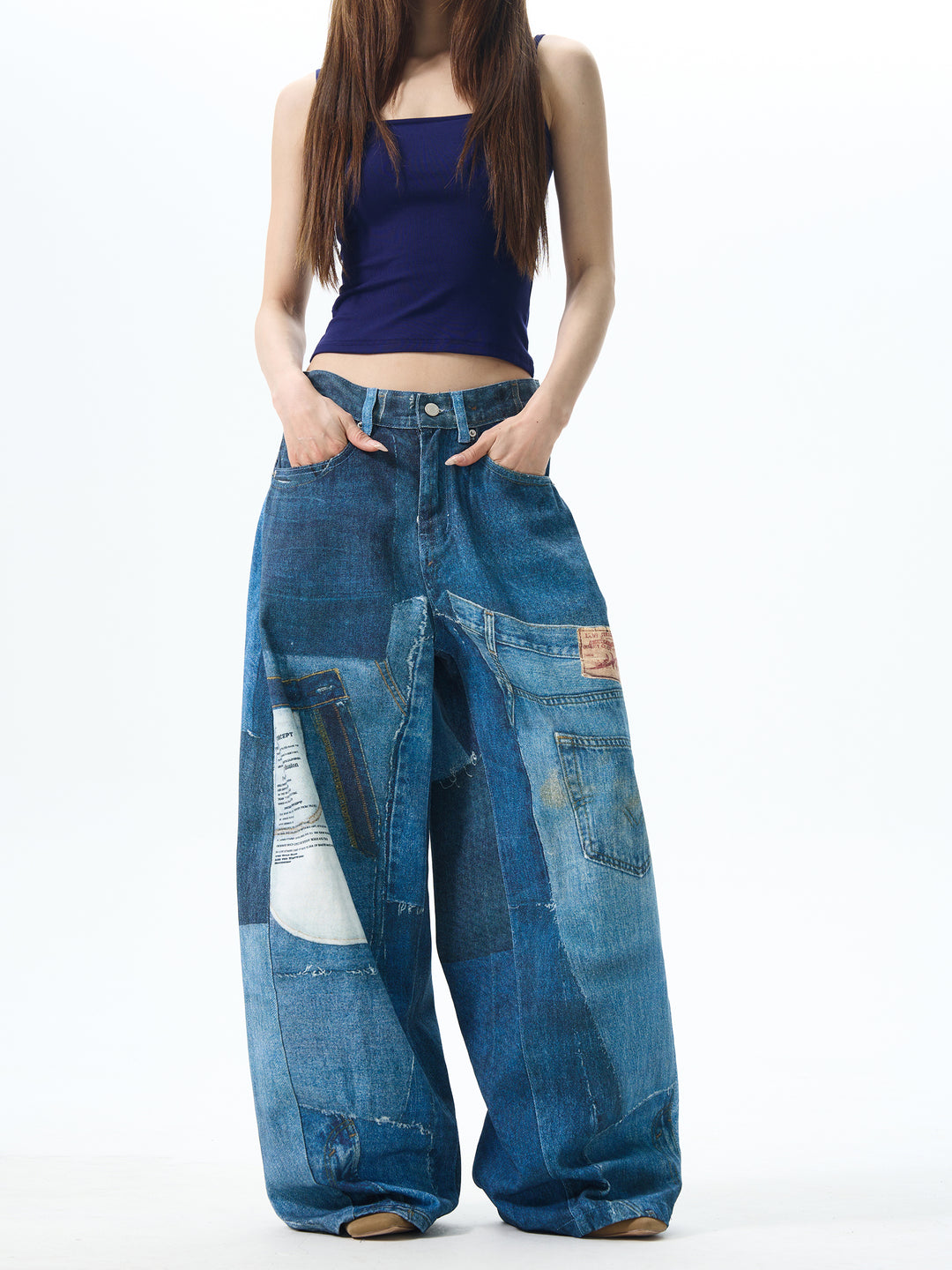 Patchwork Wide-Leg Jeans