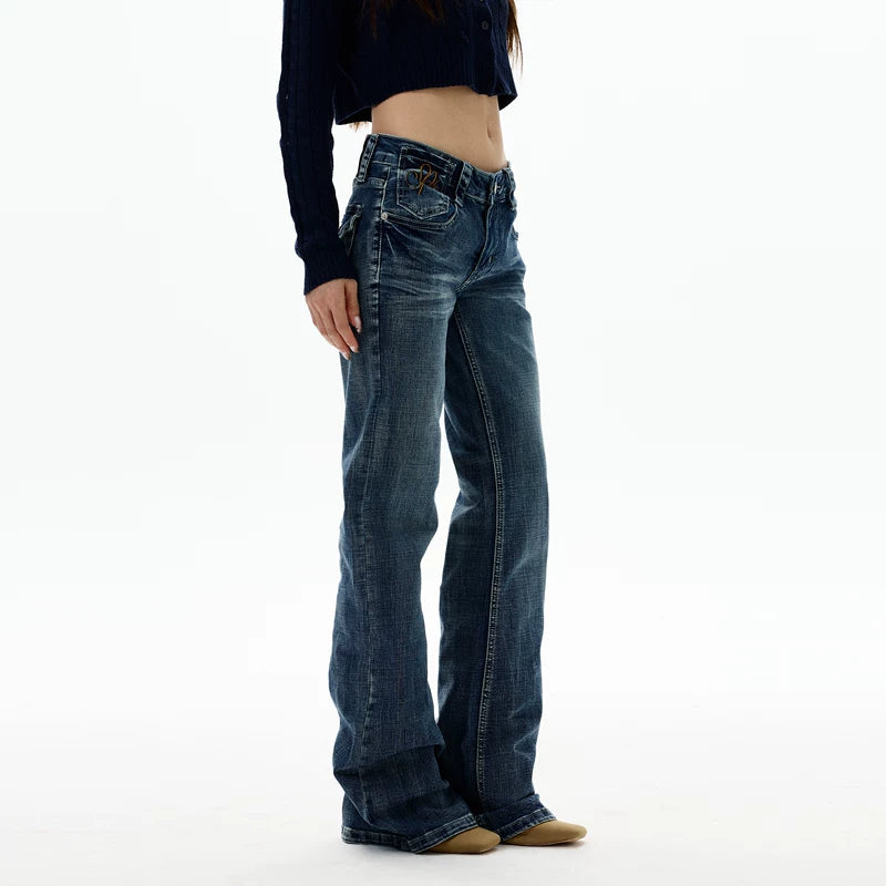 سروال مستقيم ضيق مزخرف بتصميم رجعي 