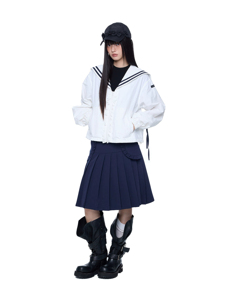 プリーツミディアム丈Aラインスーツスカート 