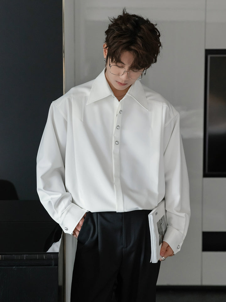 Camicia a maniche lunghe con bottone a perla 