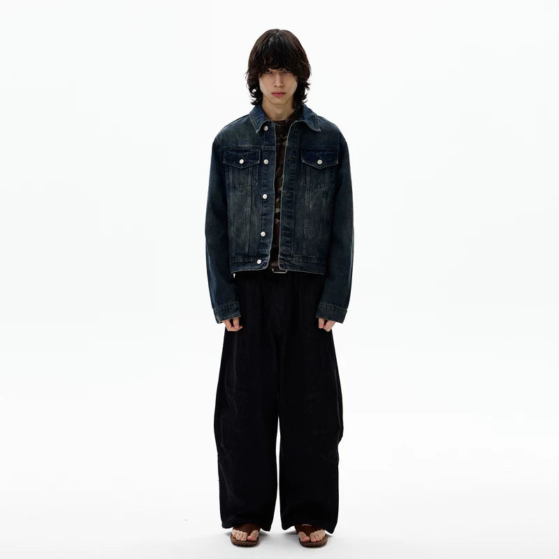 جاكيت جينز عتيق مغسول مع جيوب 