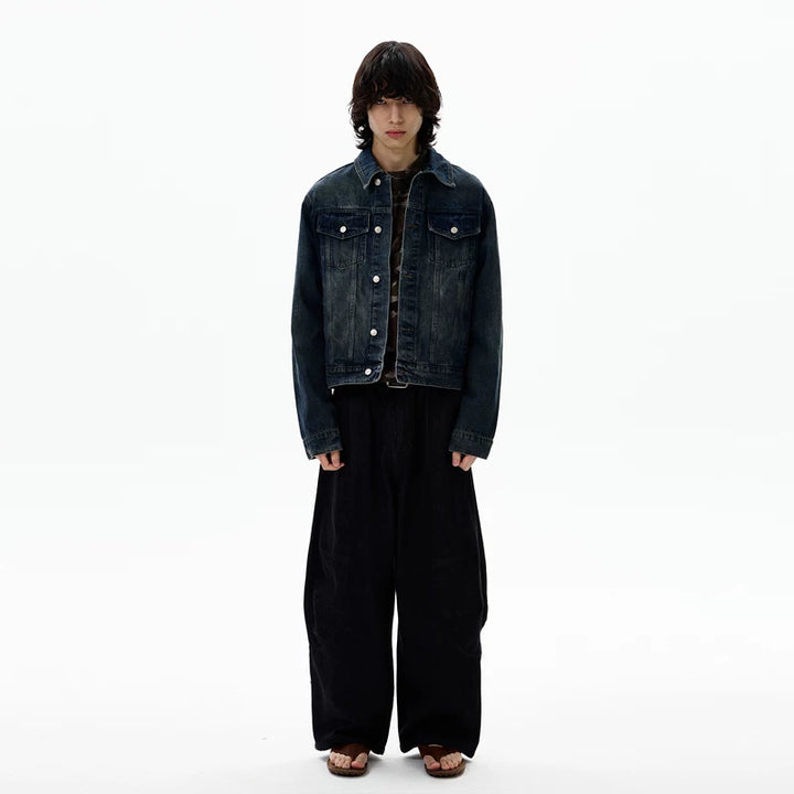 جاكيت جينز عتيق مغسول مع جيوب 