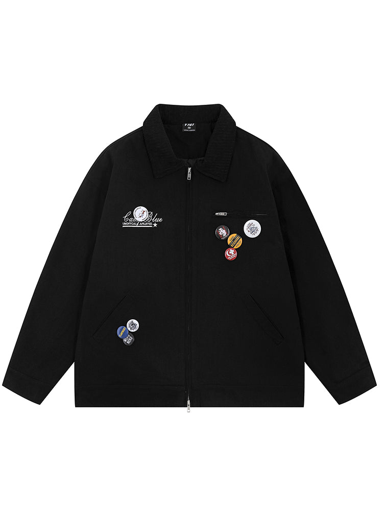 Embroidered Badge Lapel Jacket