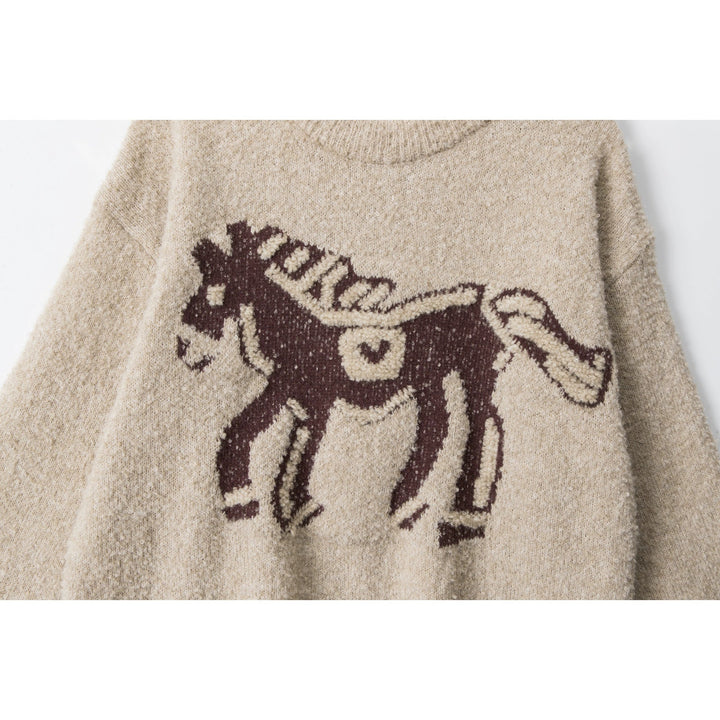 Karikatur Pferde Druck Strickpullover 
