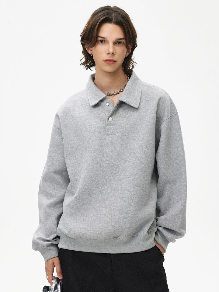 Polo Lapel Boxy Sweatshirt Pullover