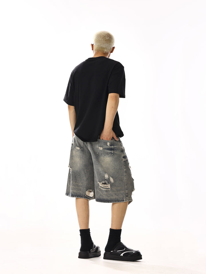 Distressed Ripped Wide-Leg Denim Shorts
