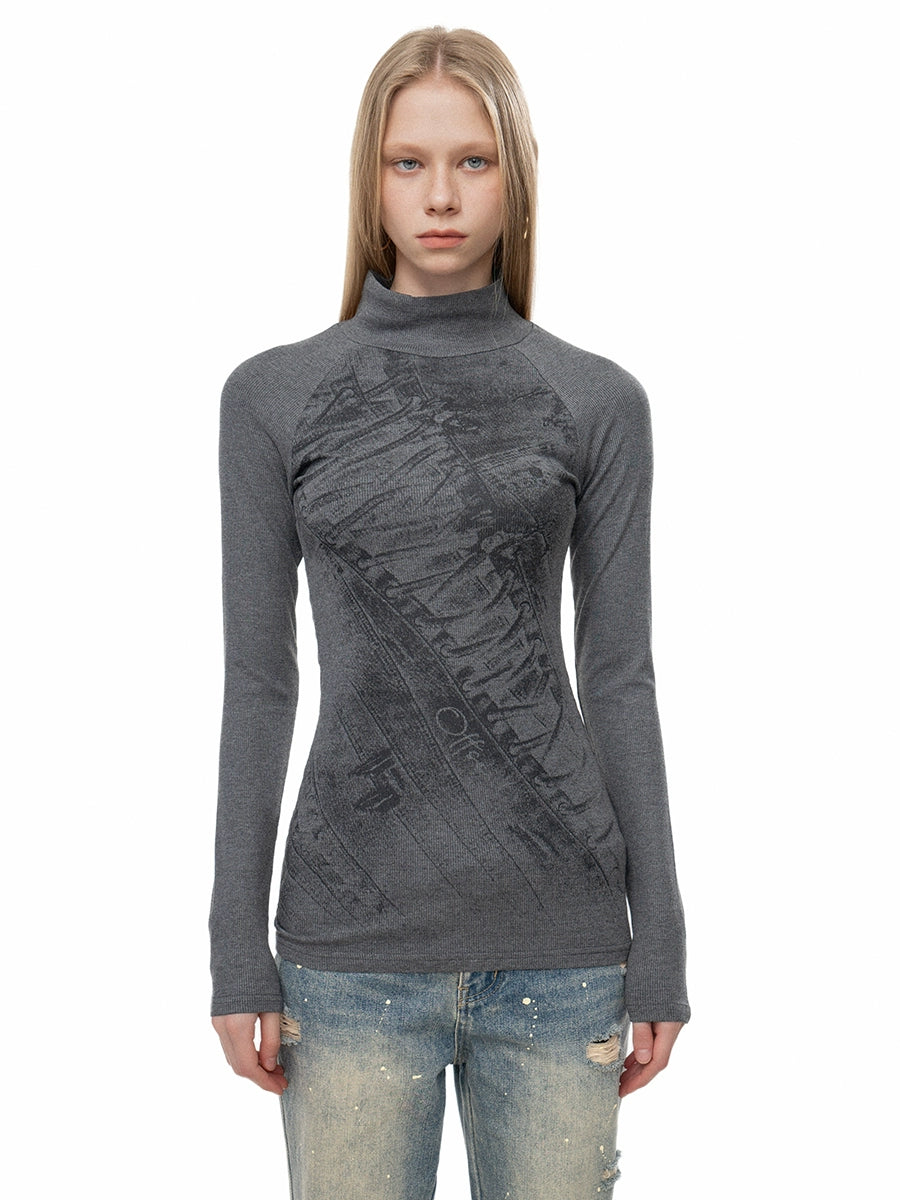 Turtleneck imprimé à manches longues ajusté 