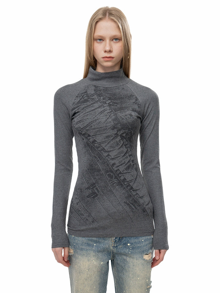 Turtleneck imprimé à manches longues ajusté 