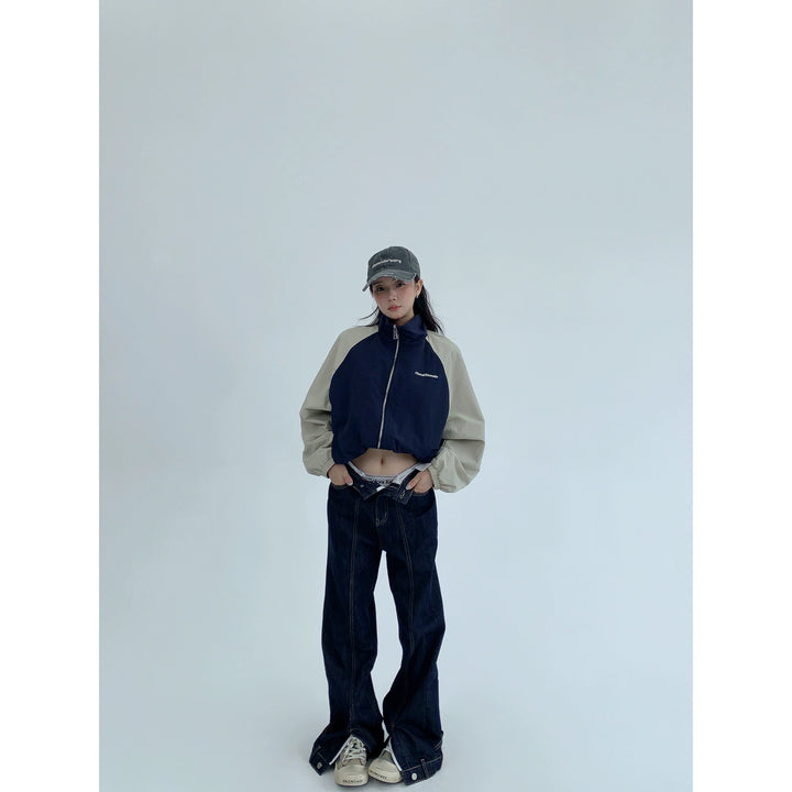 Embroidered Contrast Color Zip Jacket