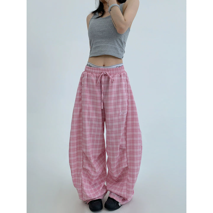 Plaid Wide Leg Relaxed Fit Pants