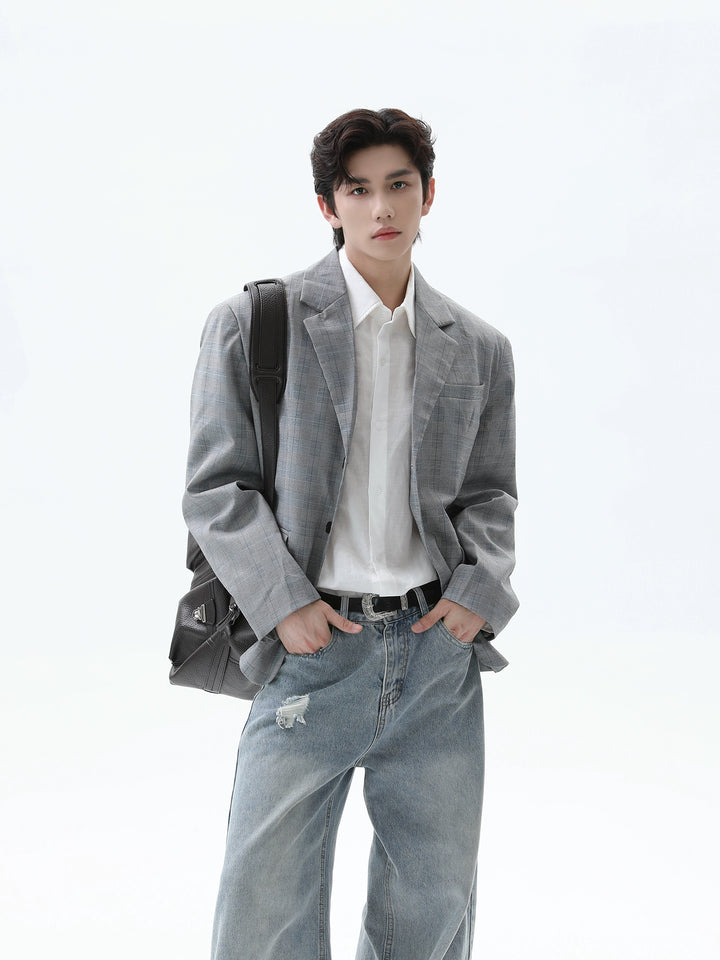 Plaid Loose Fit Suit Jacket