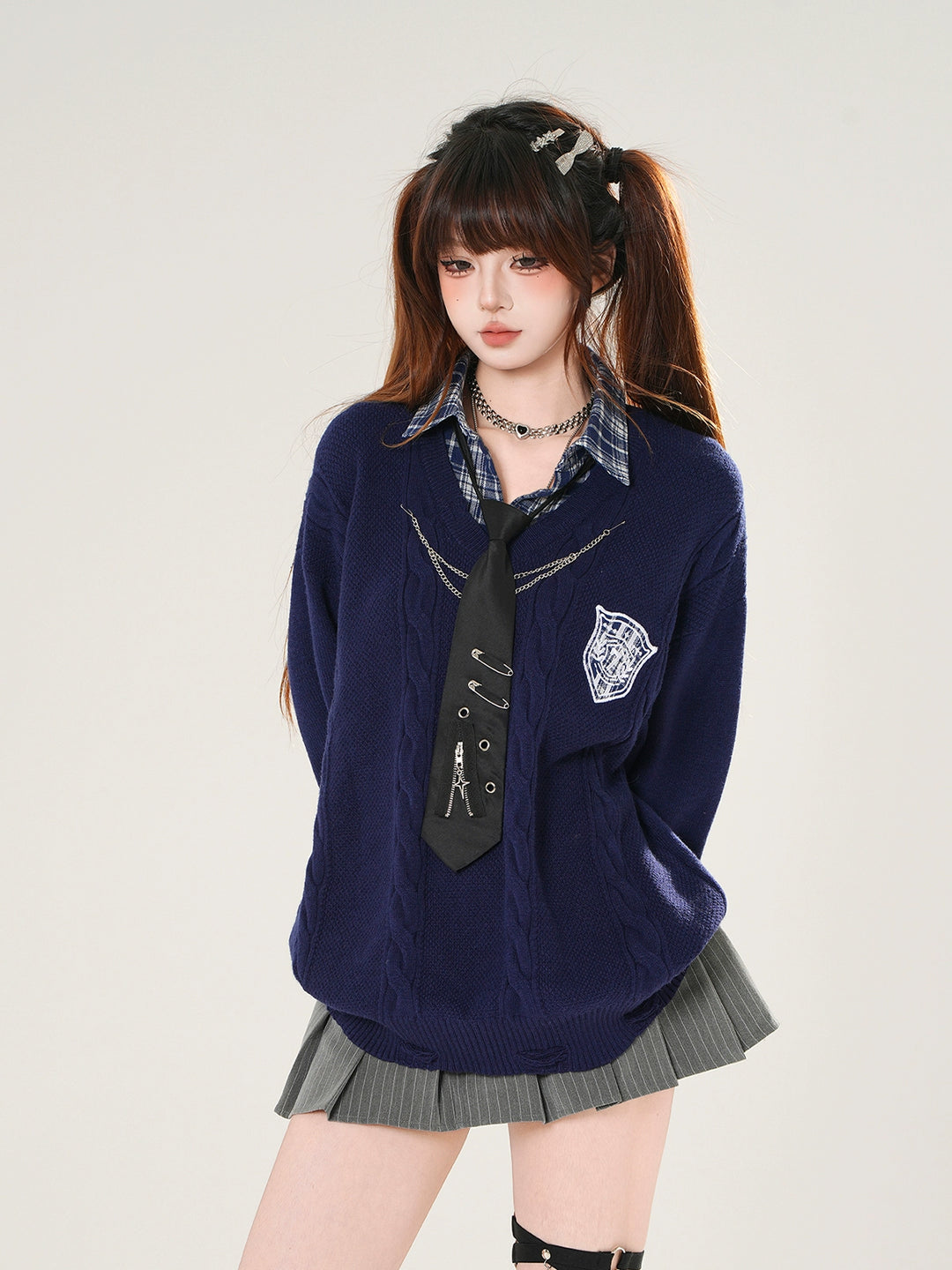 Plaid Collar Knit Sweater