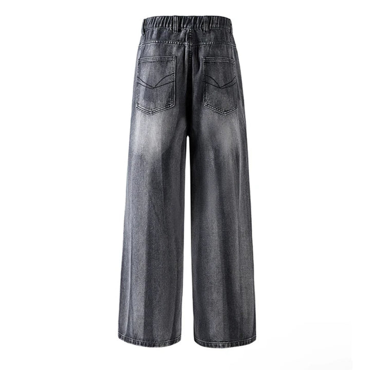 Jeans dritti larghi strappati con vita elastica 