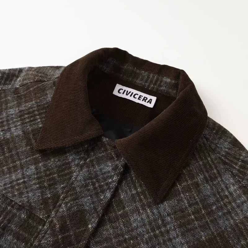 Plaid Wool Loose Fit Retro Coat