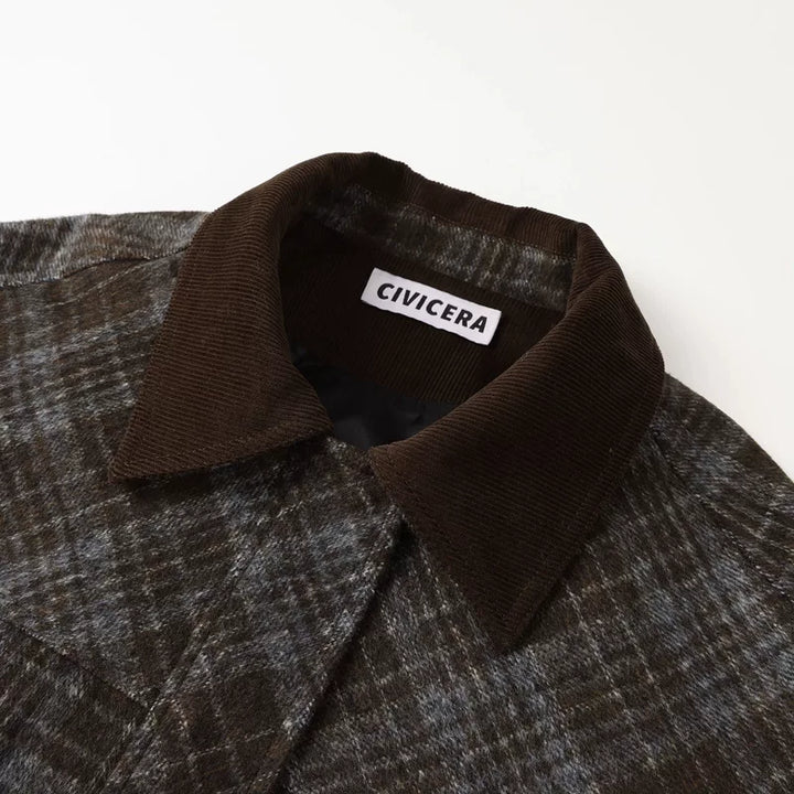 Plaid Wool Loose Fit Retro Coat