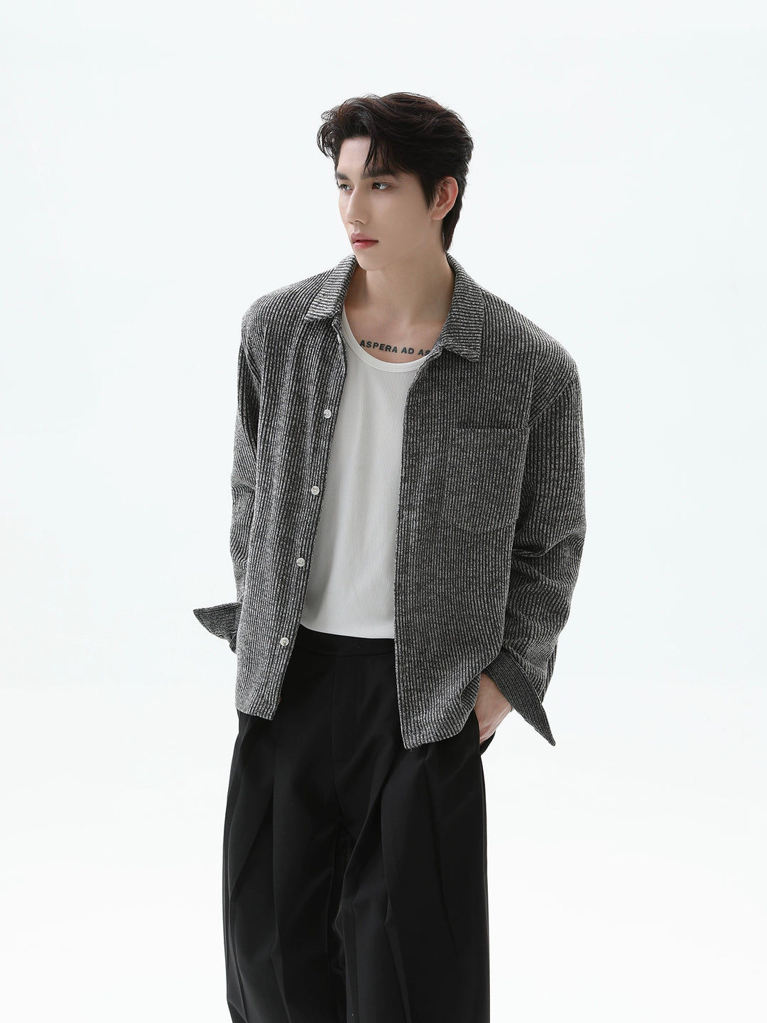 Gestreifter Revers-Strick-Cardigan-Shirt 