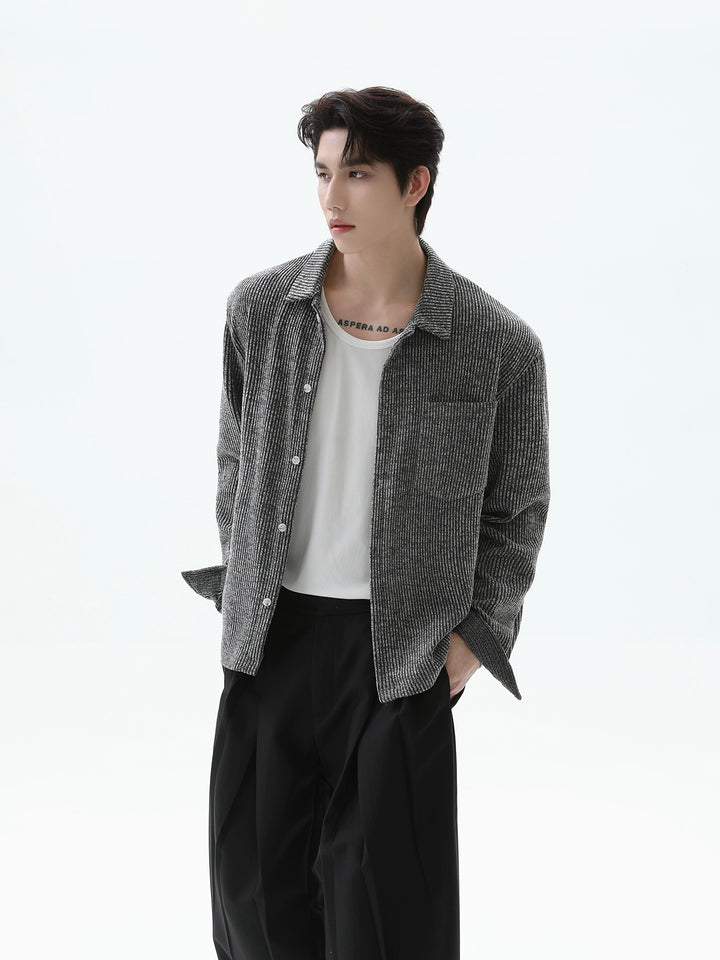 Gestreifter Revers-Strick-Cardigan-Shirt 