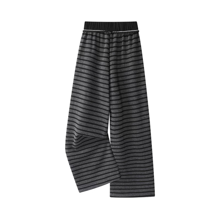 Fleece-Lined Striped Wide-Leg Pants