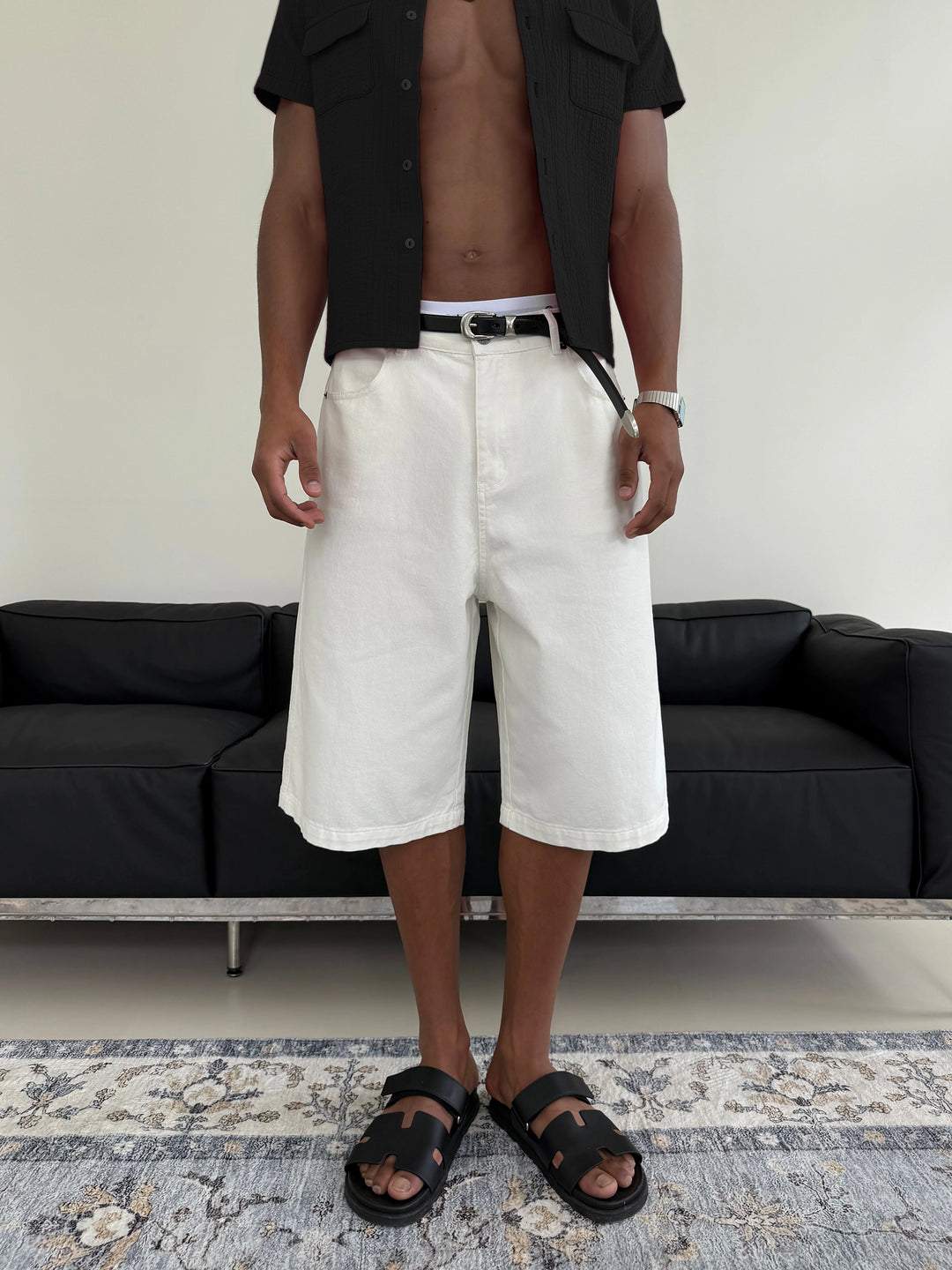 Pantalones cortos de denim sueltos de sarga de algodón lavado 