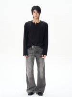 Grey Slim Fit Denim Flared Pants