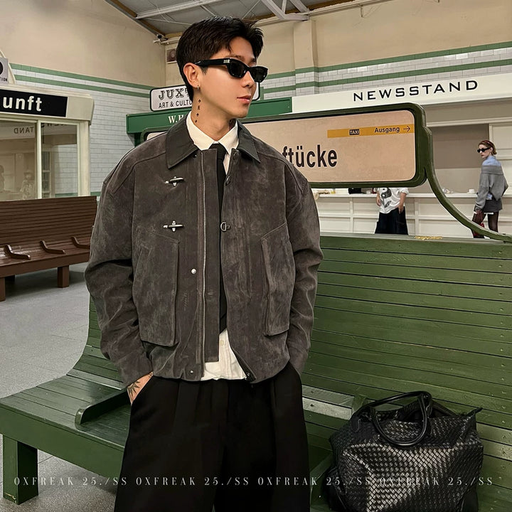 Suede Work Jacket with Airplane Buckle