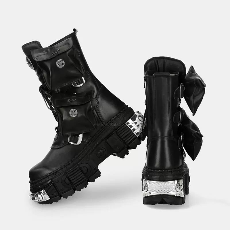Cyberpunk Heavy Metal Platform Combat Boots