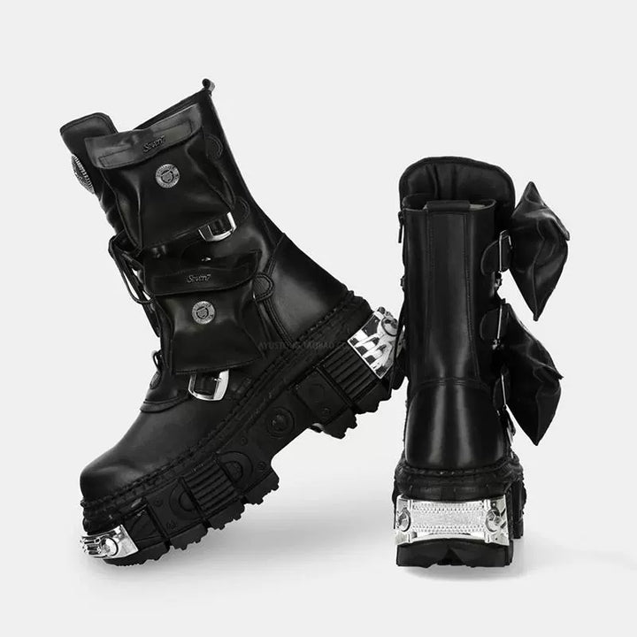 Cyberpunk Heavy Metal Platform Combat Boots