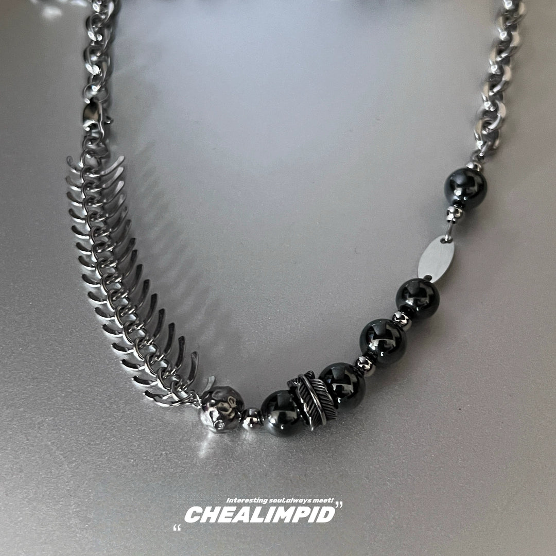 Fishbone Beaded Titanium Steel Necklace