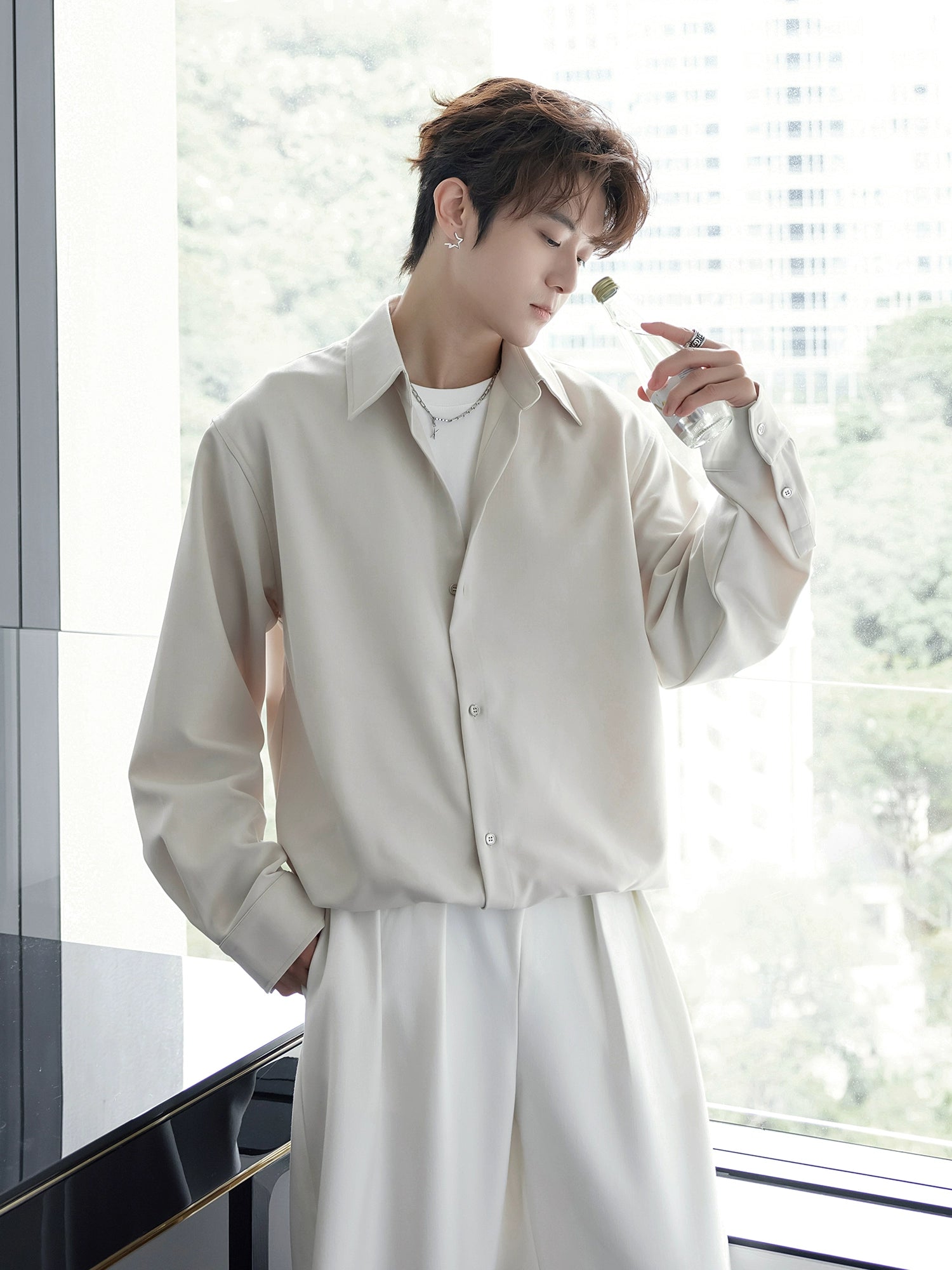 White Lined Button-Down Shirt