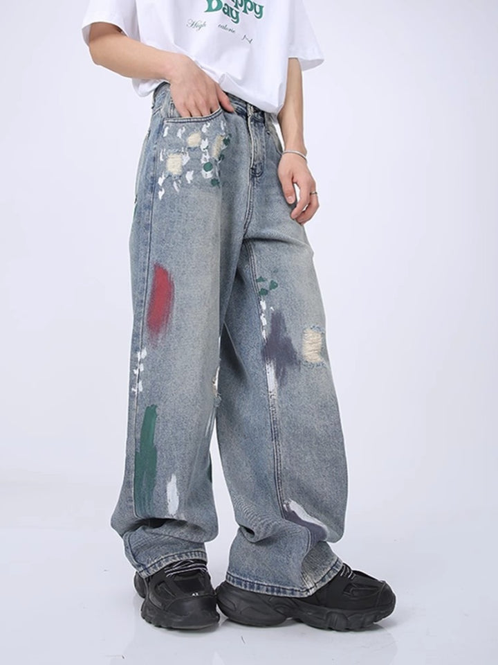 Loose Ripped Wide-Leg Jeans