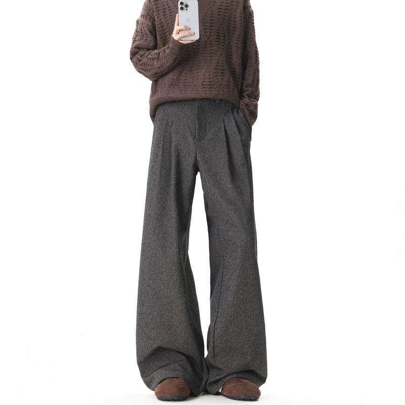 Pantalons droits décontractés plissés à jambe large 