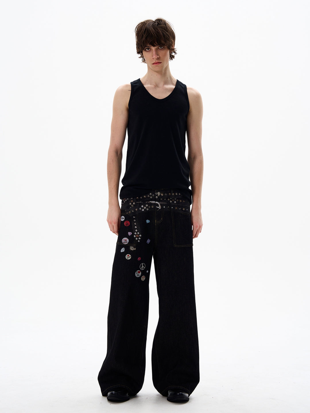 Pantalones de mezclilla de parches anchos retro 