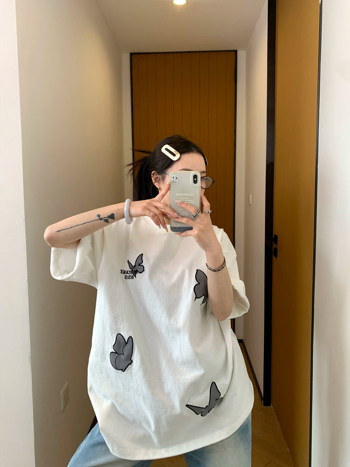 Cartoon Butterfly Embroidered T-shirt