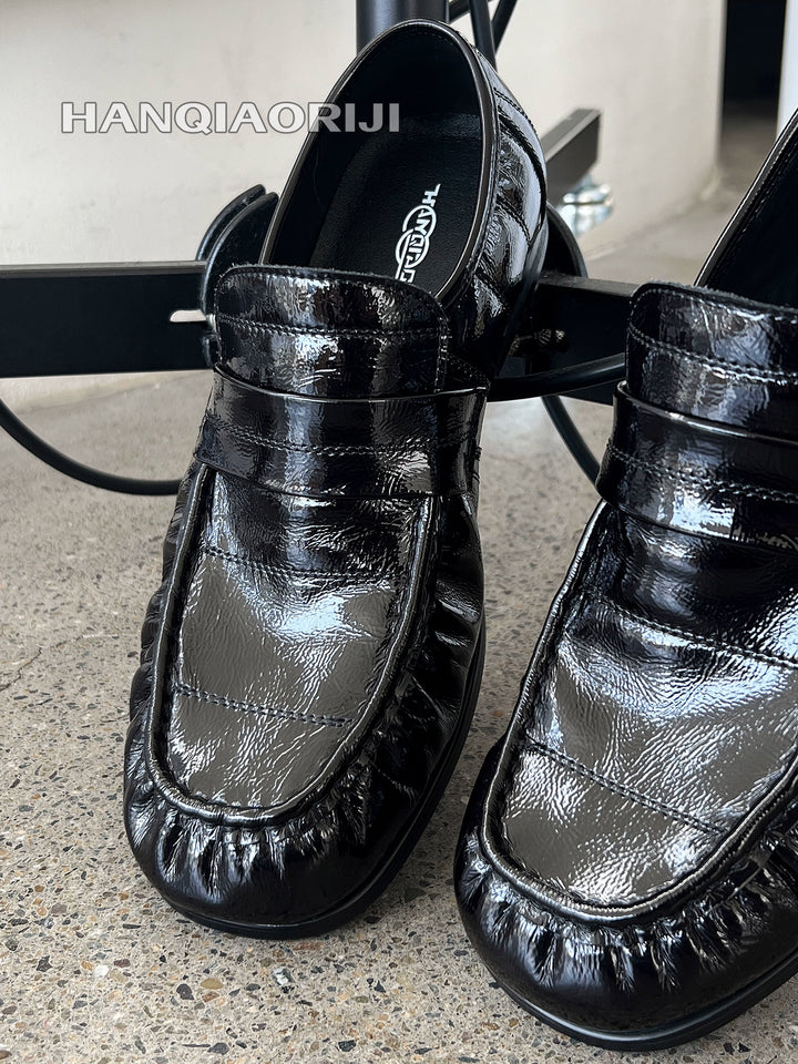 Wrinkled Leather Loafers Slip-On Shoes