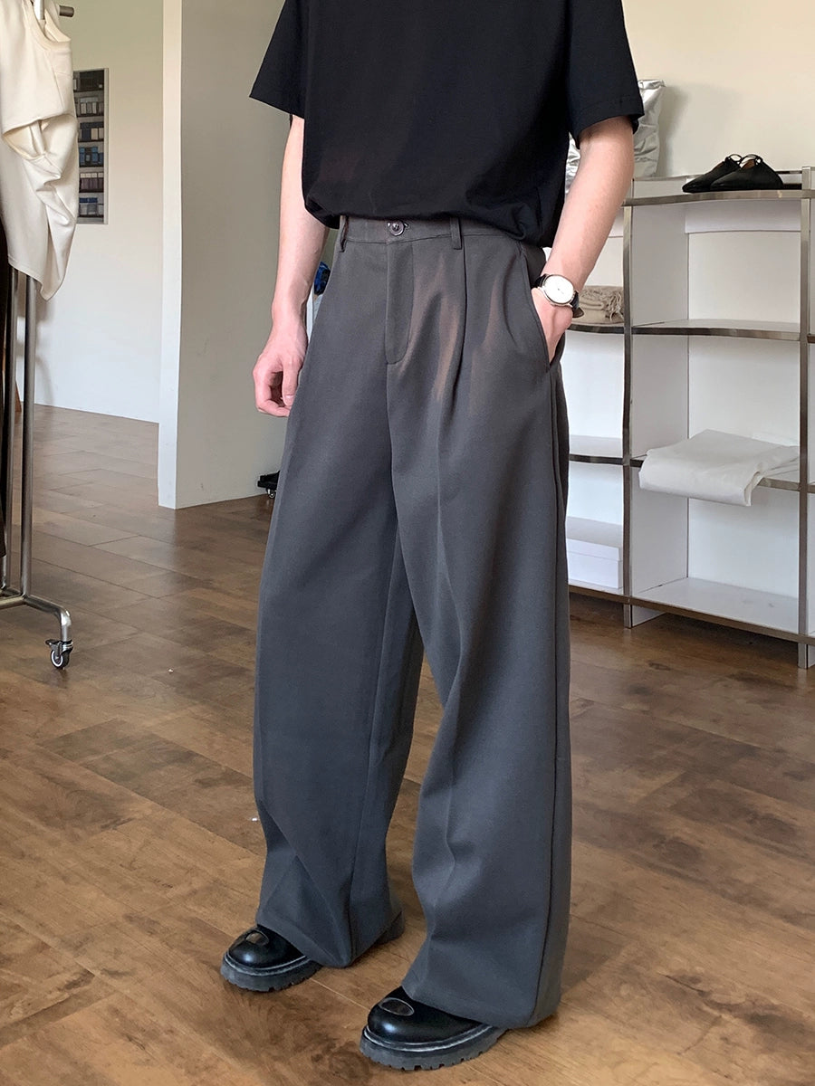 Wide-leg Straight Pleated Trousers