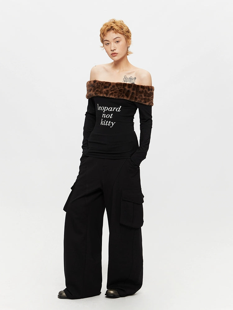 Off-Shoulder Leopard Print Long Sleeve Top