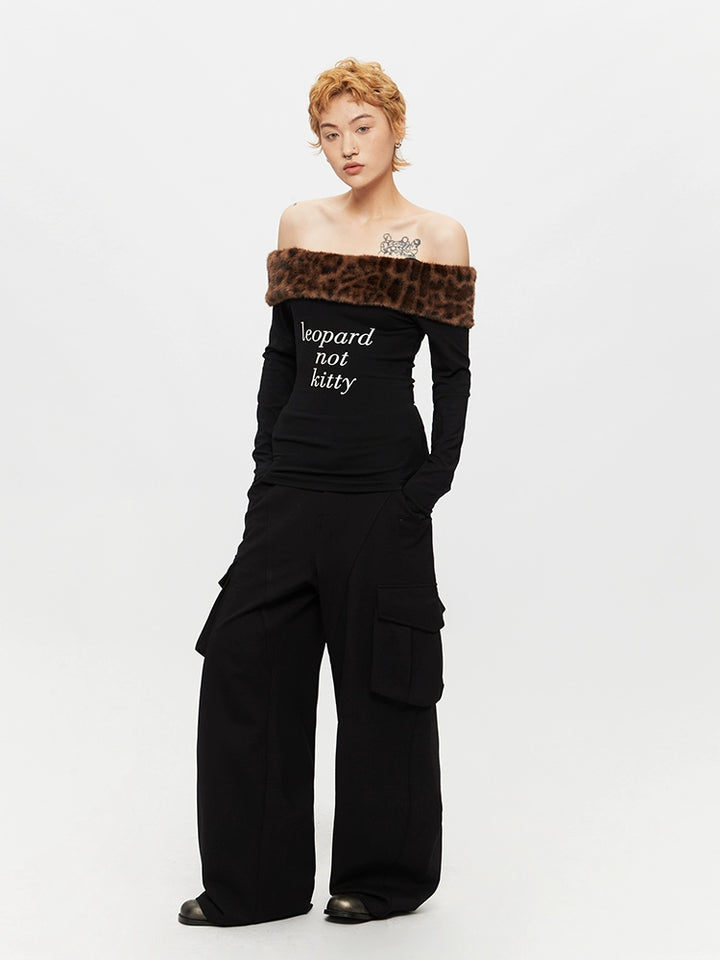 Off-Shoulder Leopard Print Long Sleeve Top